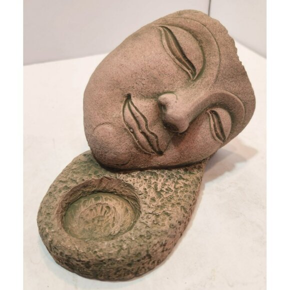 Pink Sandstone Side Laying Sleeping Meditating Face Tealight Holder - Picture 1 of 9